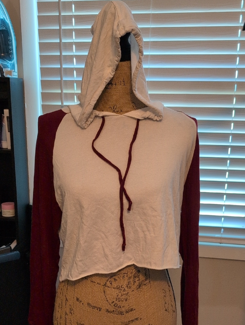 Heart Hips Two-Tone Cream and Burgundy Cropped Hoodie